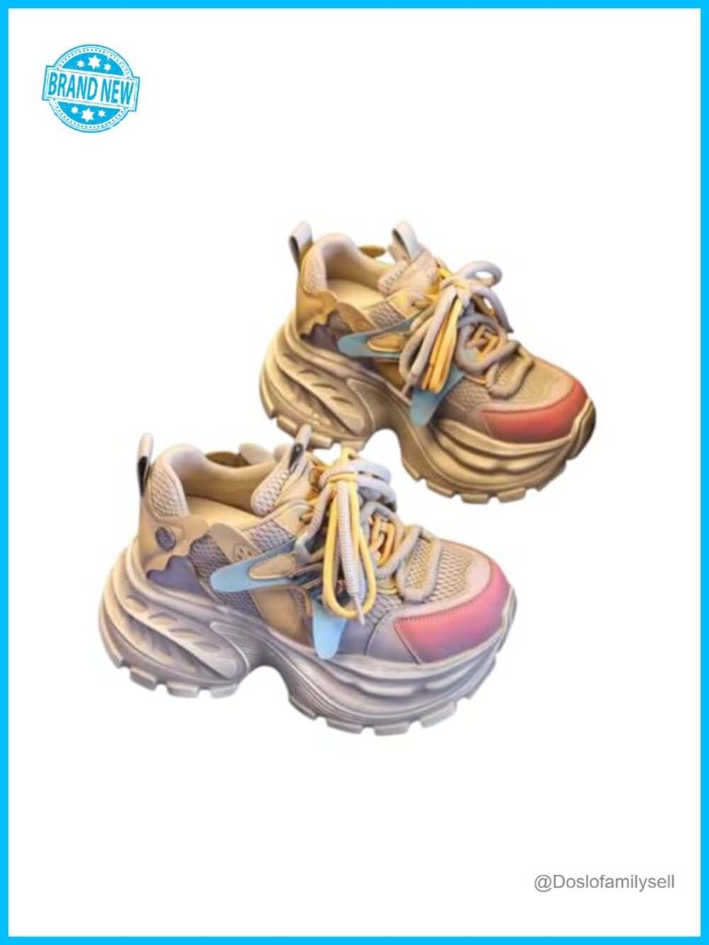 Platform Chunky Sneakers Lace-Up Dad Shoes Thick-Soled Walking Footwear